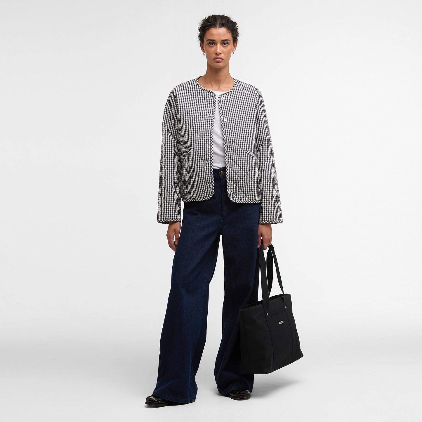 Cashel Check Collarless Quilted Jacket