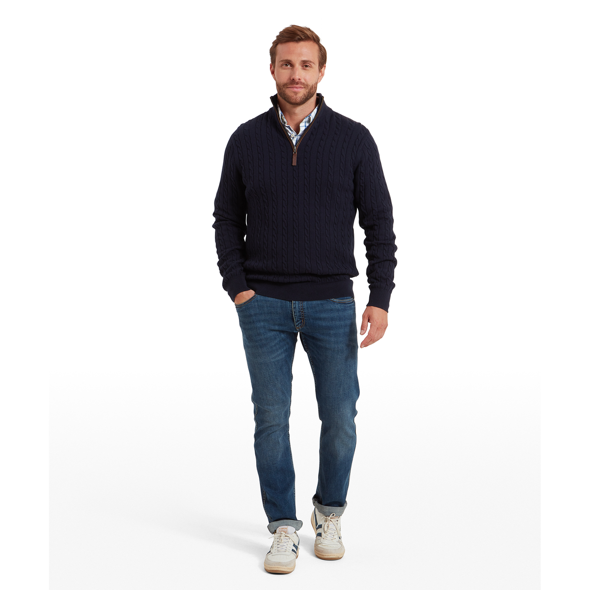 Calton Cotton Cashmere Cable Quarter Zip Jumper