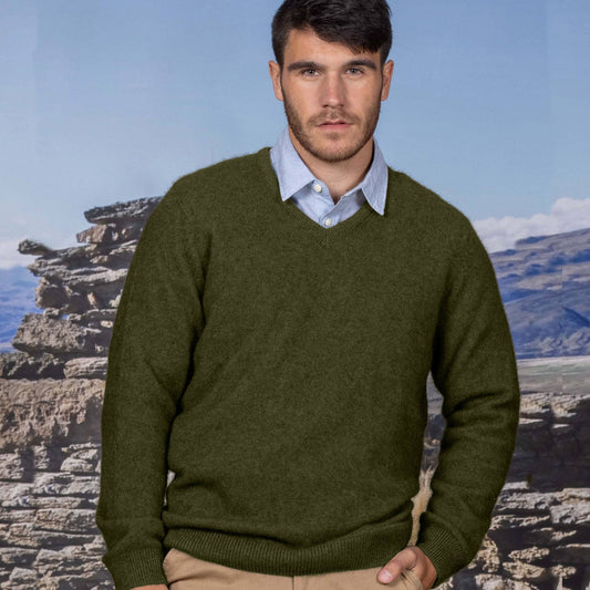 Possum Merino Oxford Vee Neck Knit