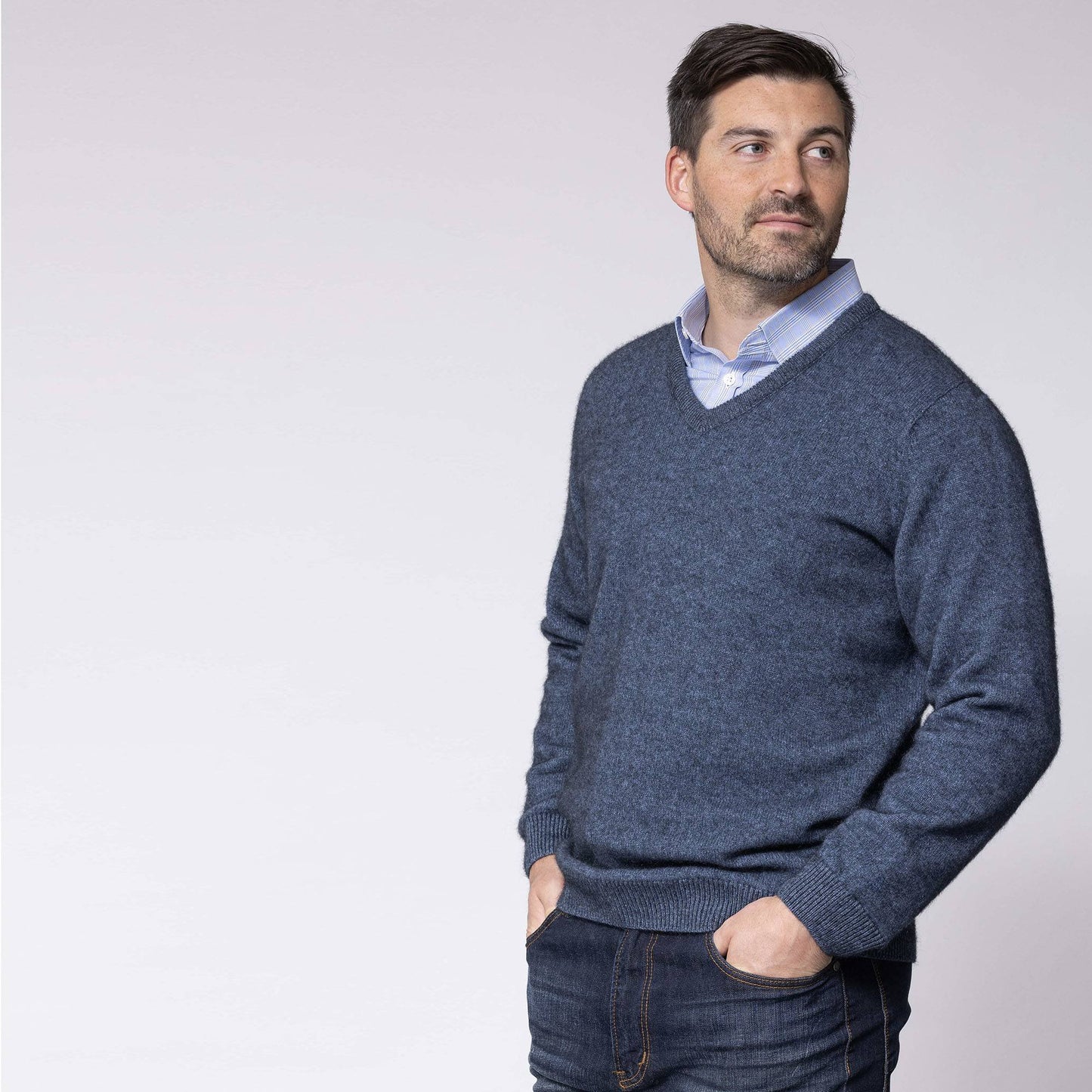 Possum Merino Oxford Vee Neck Knit