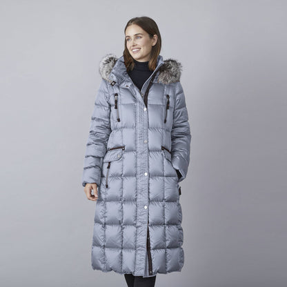 Celine Long Down Baffle with Fur Hood