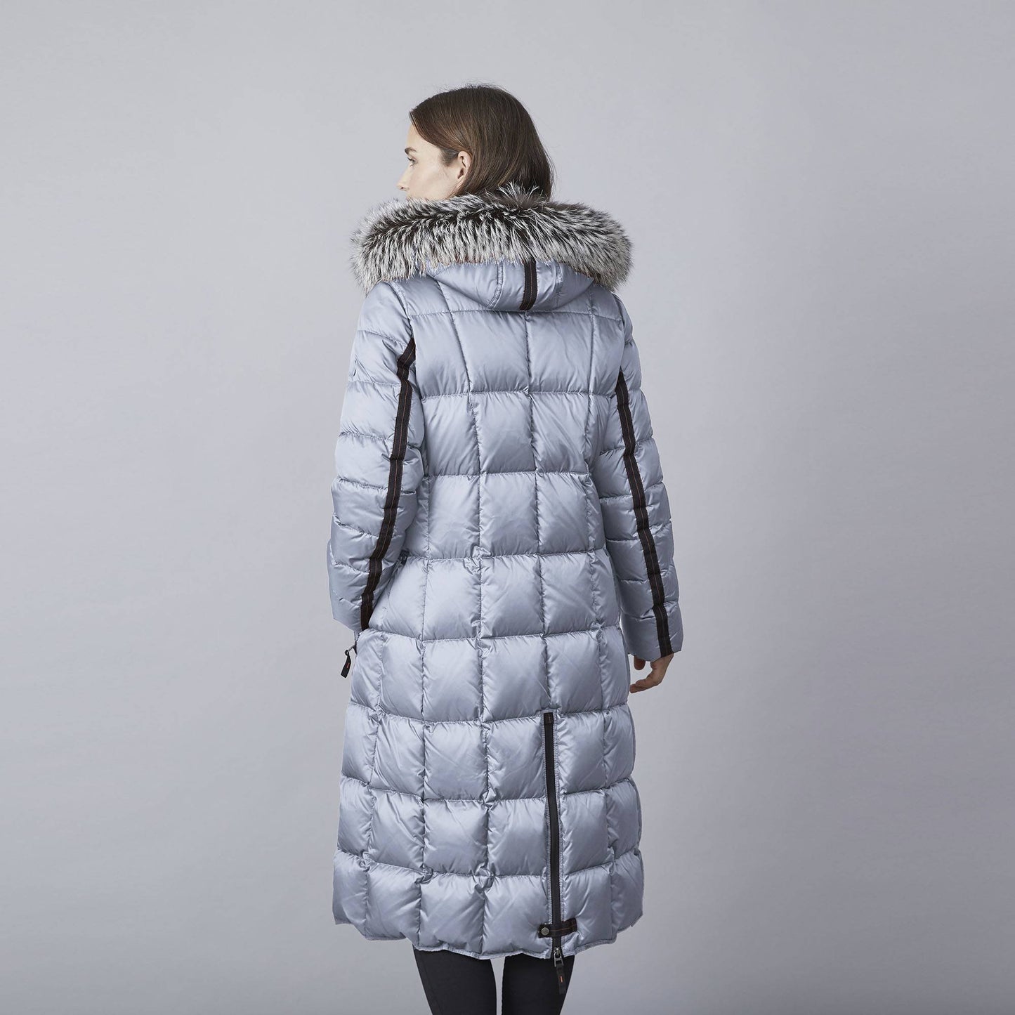 Celine Long Down Baffle with Fur Hood