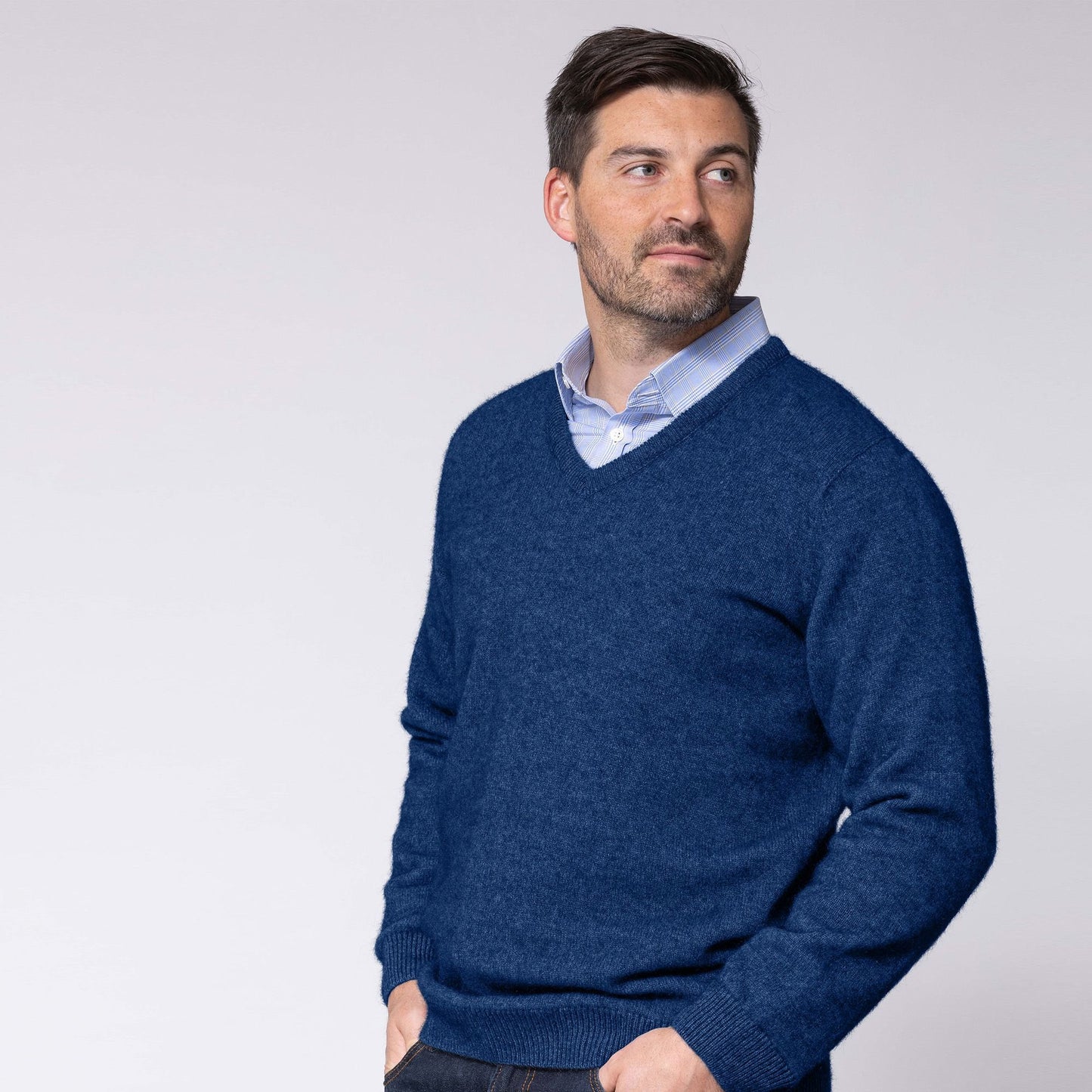 Possum Merino Oxford Vee Neck Knit