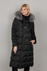 Celine Long Down Baffle with Fur Hood