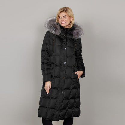 Celine Long Down Baffle with Fur Hood