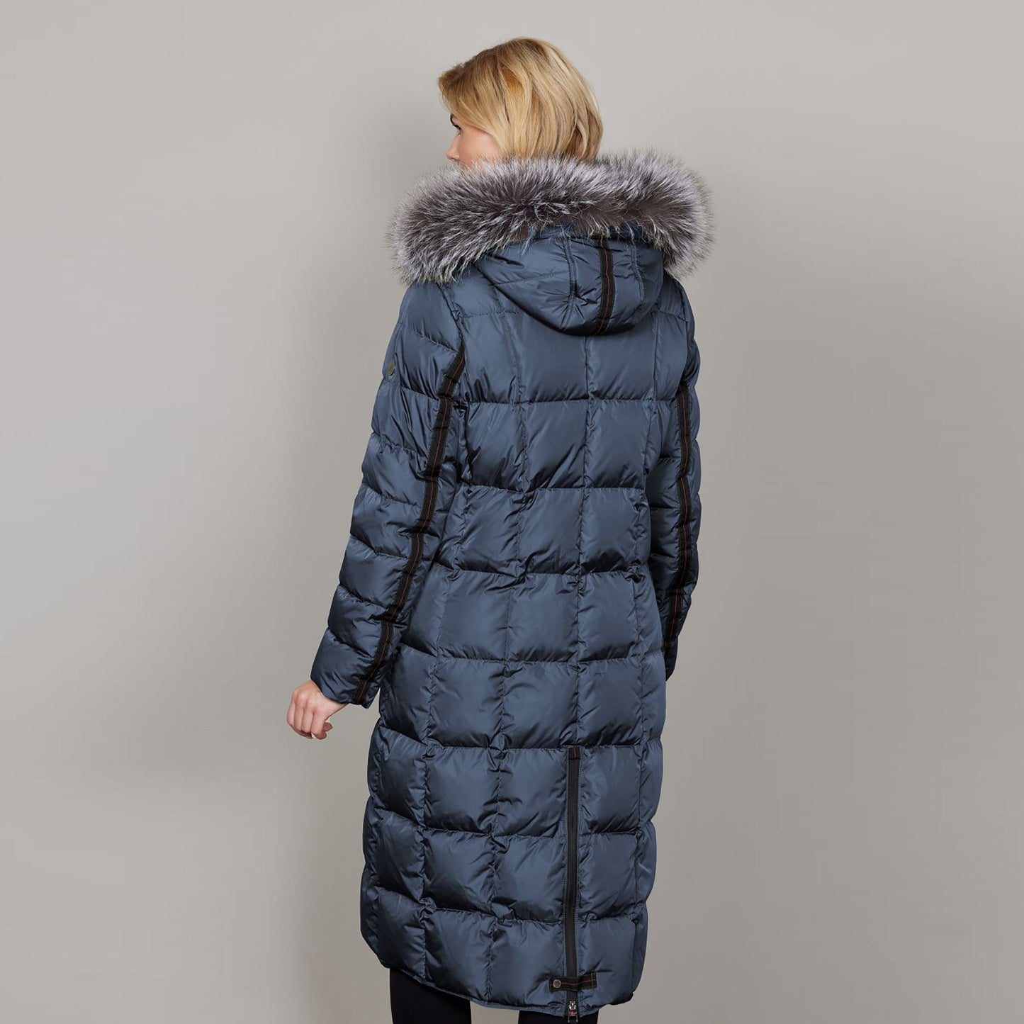 Celine Long Down Baffle with Fur Hood