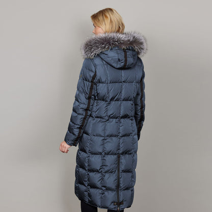 Celine Long Down Baffle with Fur Hood