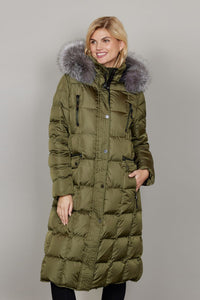Celine Long Down Baffle with Fur Hood