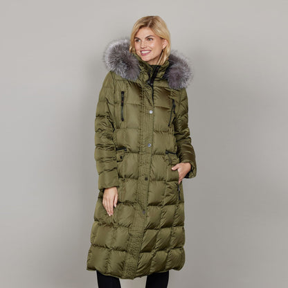 Celine Long Down Baffle with Fur Hood