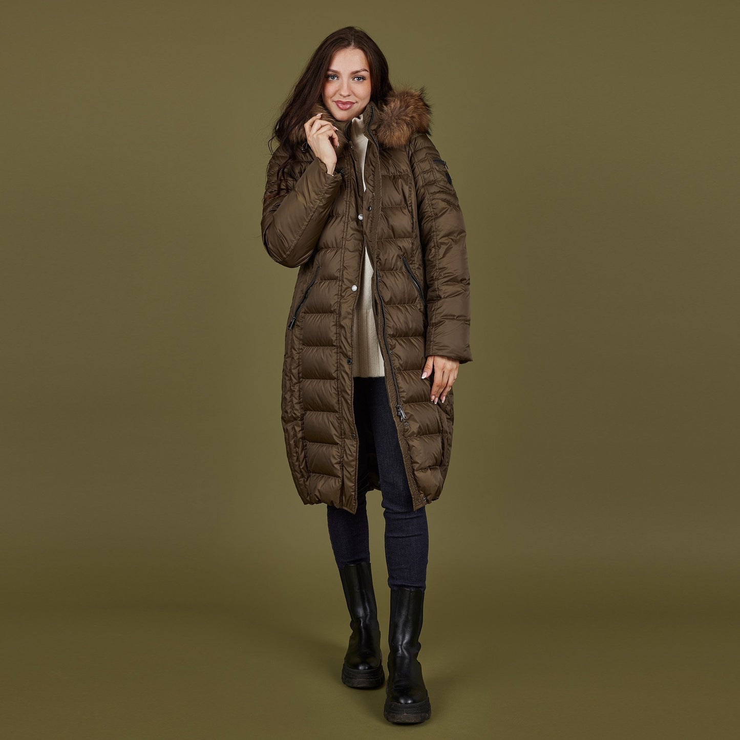 Long Down Baffle Real Fur Hood