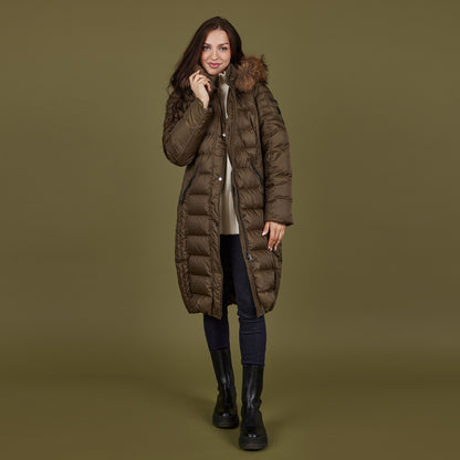 Long Down Baffle Real Fur Hood