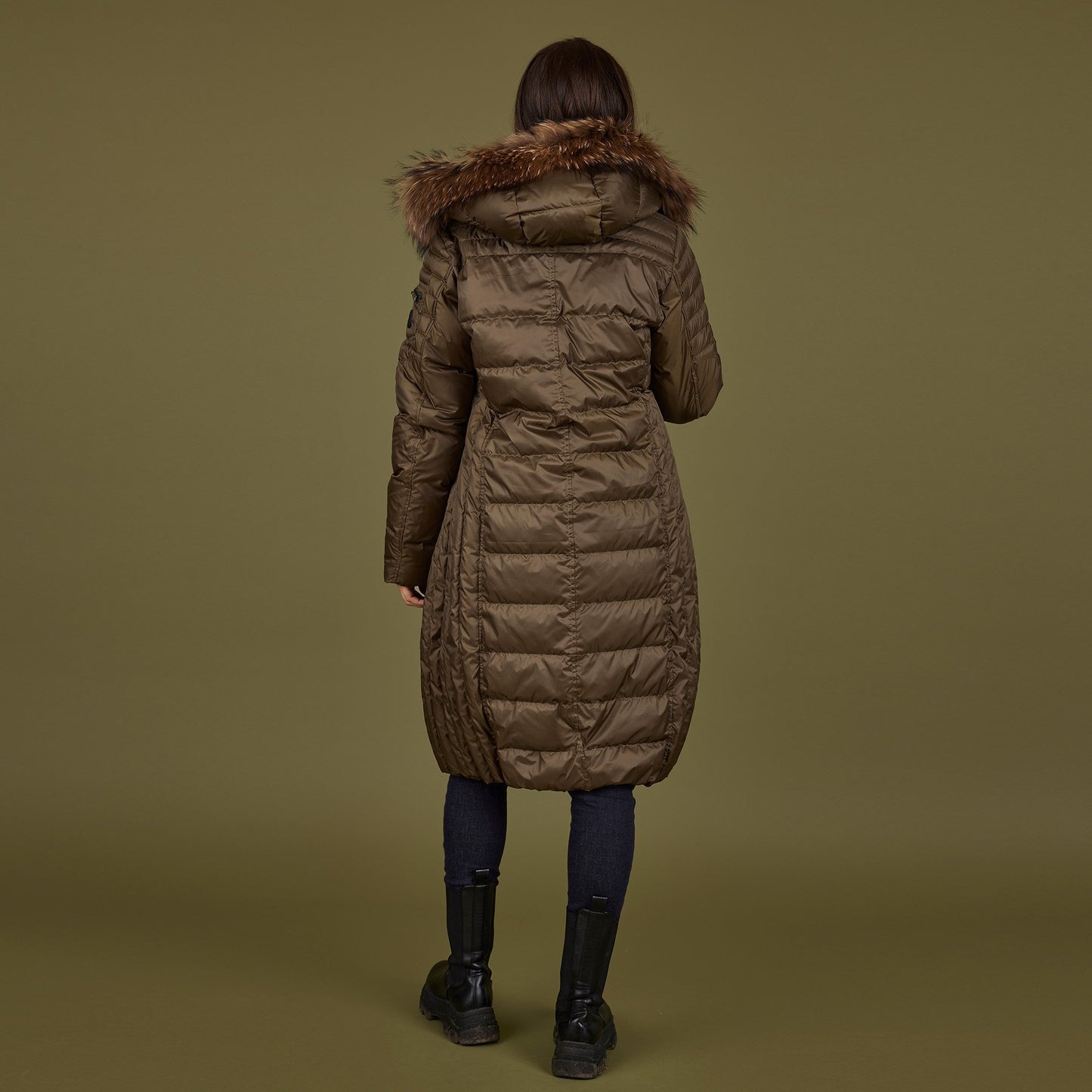 Long Down Baffle Real Fur Hood