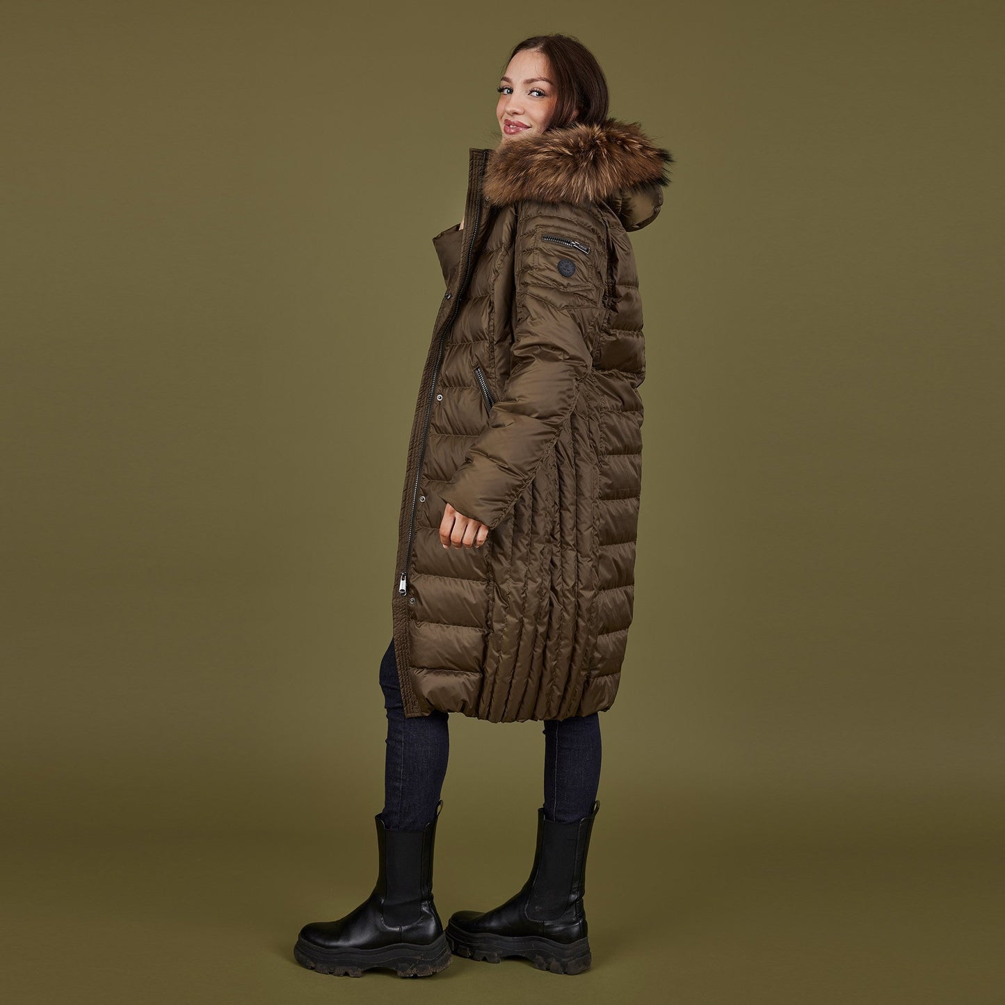 Long Down Baffle Real Fur Hood