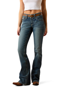 Mid Rise Whipstitch Boot Cut Jeans