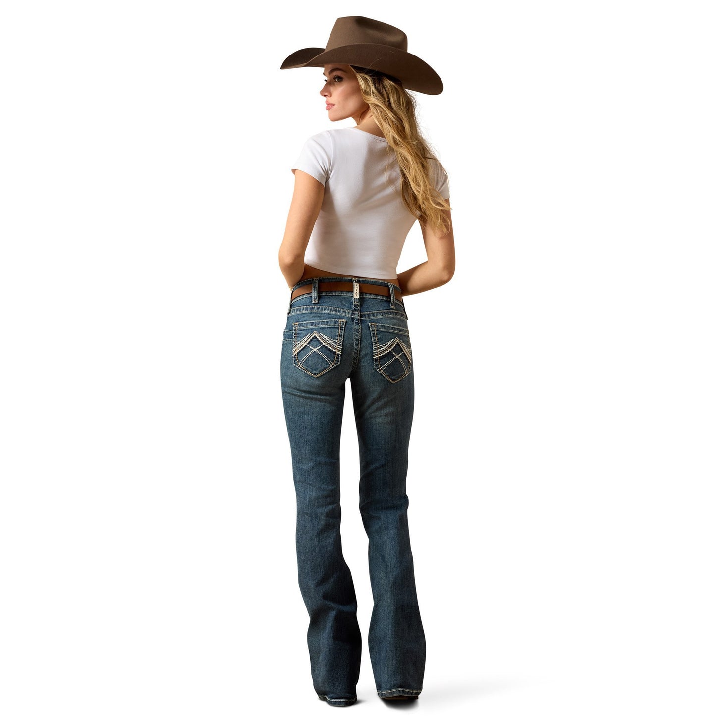 Mid Rise Whipstitch Boot Cut Jeans