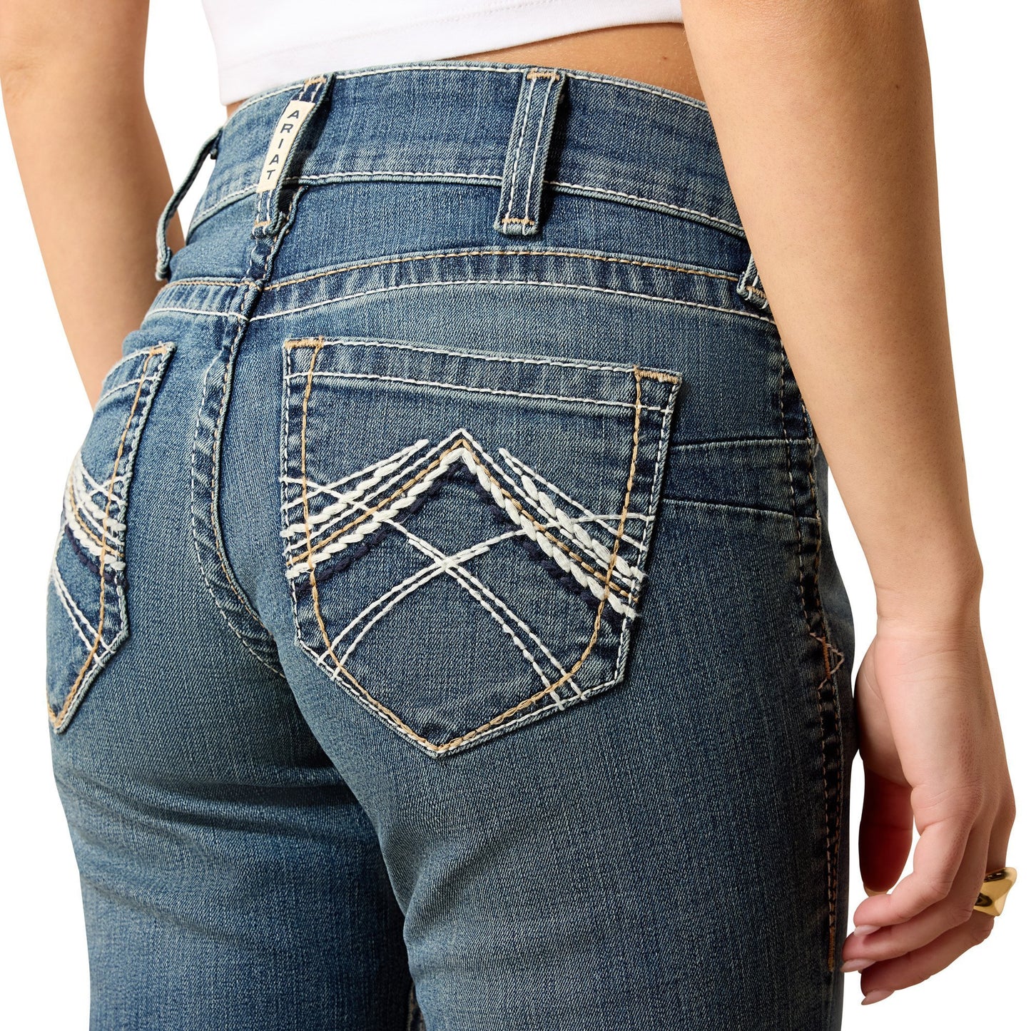 Mid Rise Whipstitch Boot Cut Jeans