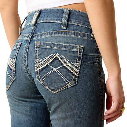 Mid Rise Whipstitch Boot Cut Jeans