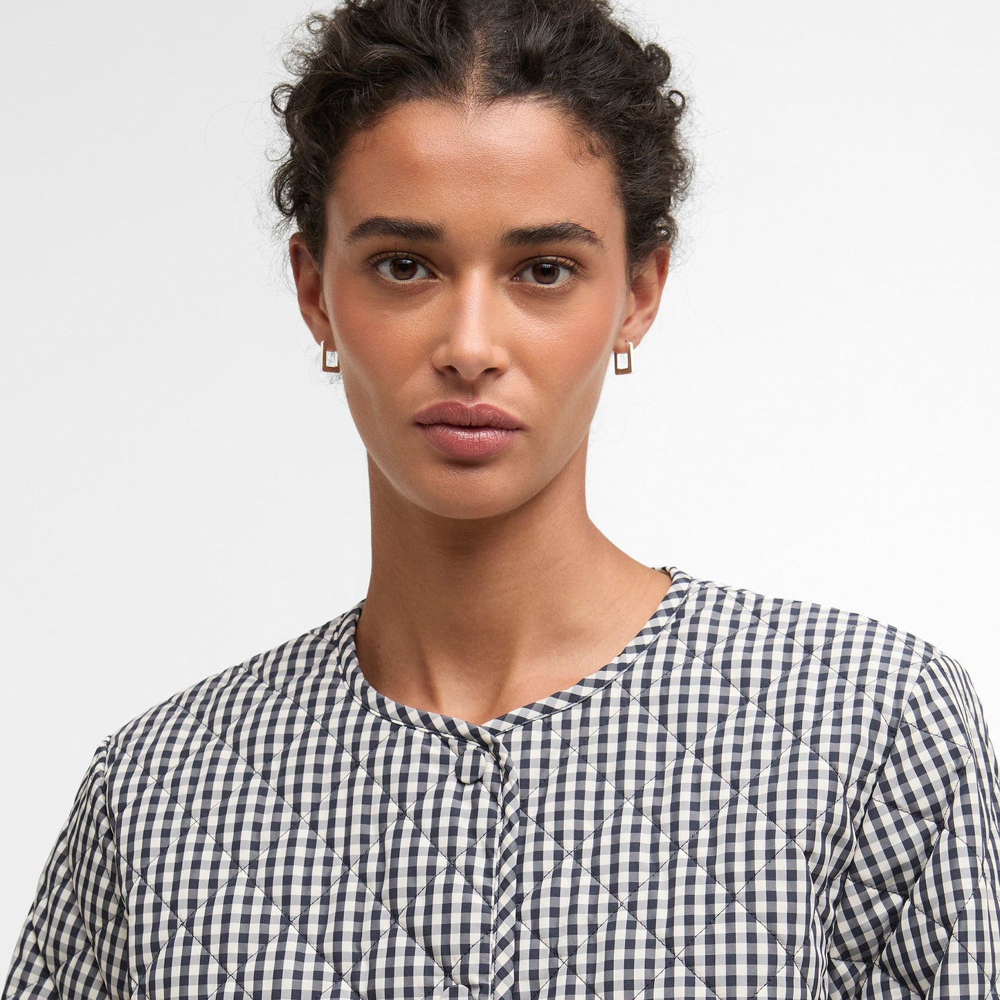 Cashel Check Collarless Quilted Jacket