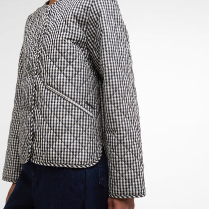 Cashel Check Collarless Quilted Jacket