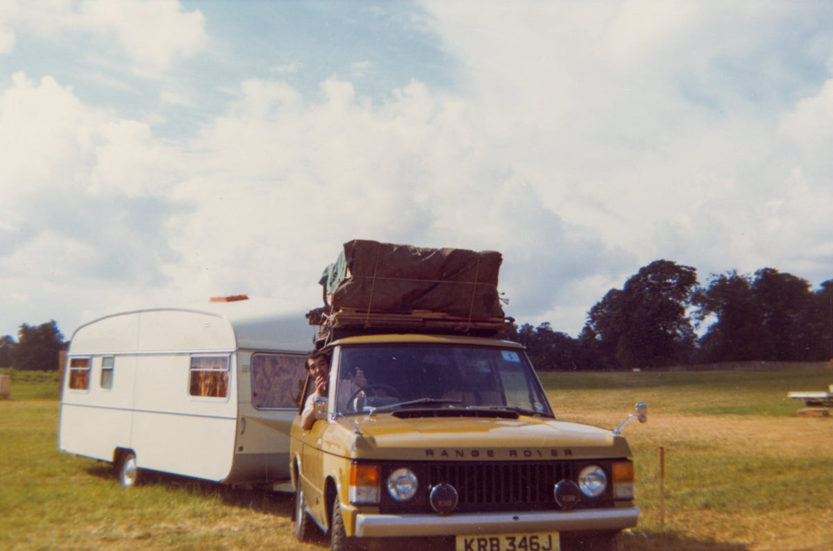 John Brocklehurst with a Range Rover and caravan, packed up and leaving a country show after trading with Brocklehursts.