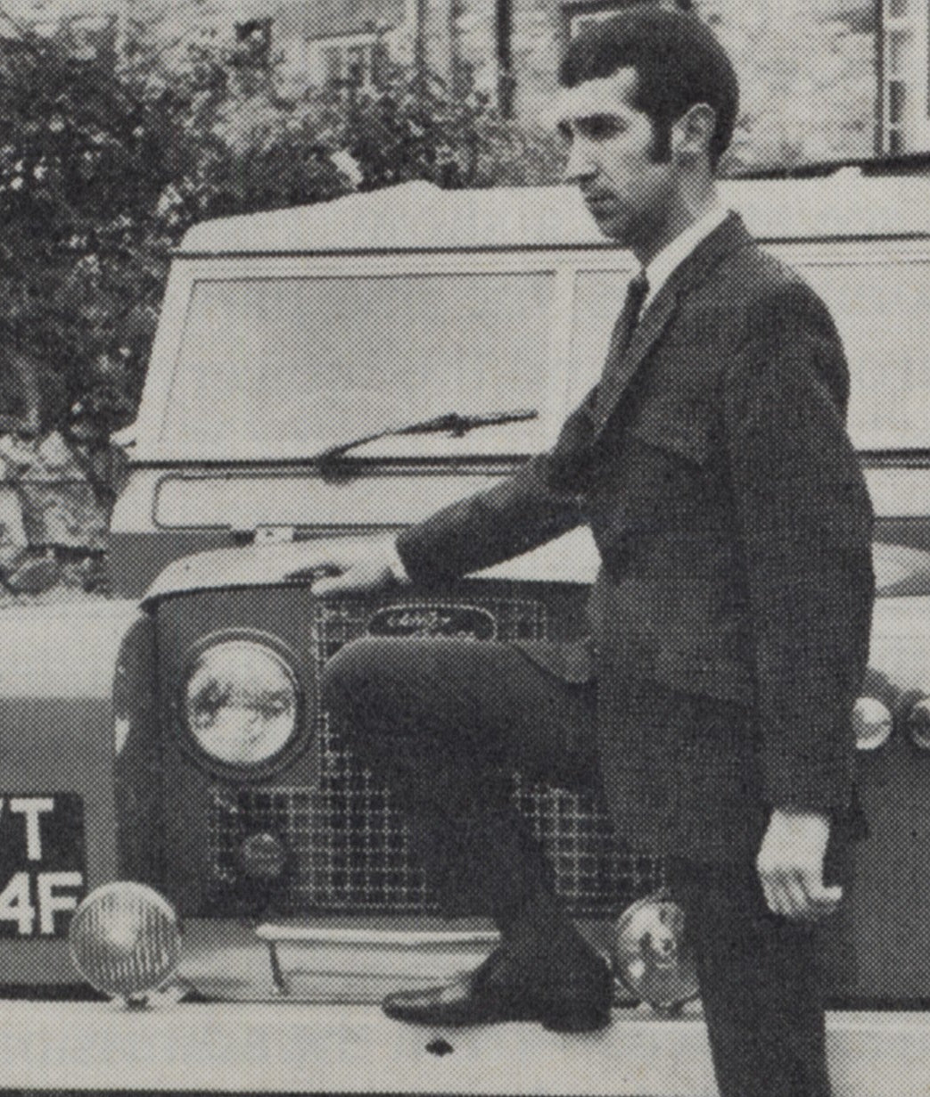 John Brocklehurst with his first Land Rover, used to visit local farms and sell clothing directly to farmers in the early days of Brocklehursts.