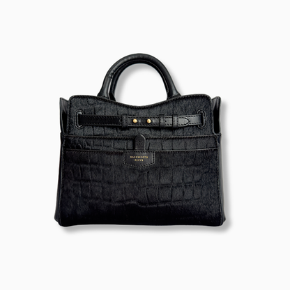 Ambridge Luxe Black Croc Embossed Hair on Hide Bag