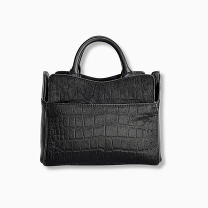 Ambridge Luxe Black Croc Embossed Hair on Hide Bag