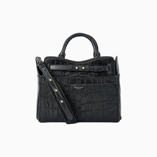 Ambridge Luxe Black Croc Embossed Hair on Hide Bag