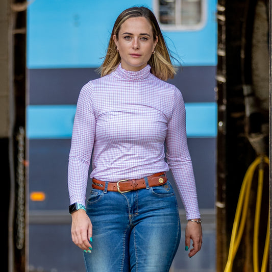 Silky Check Roll Neck