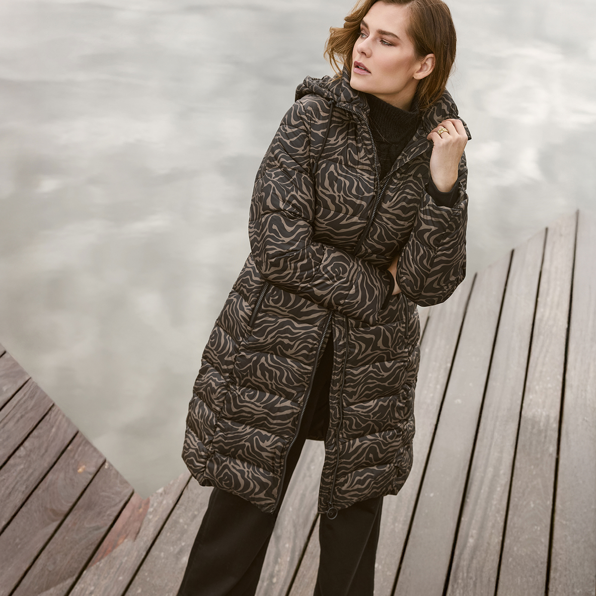 Animal Print Long Baffle Coat 