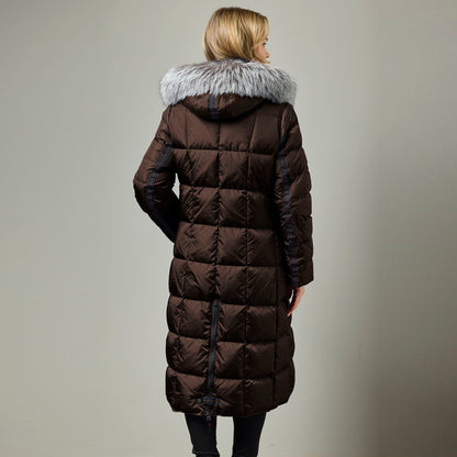 Celine Long Down Baffle with Fur Hood