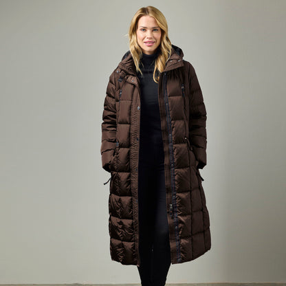 Celine Long Down Baffle with Fur Hood