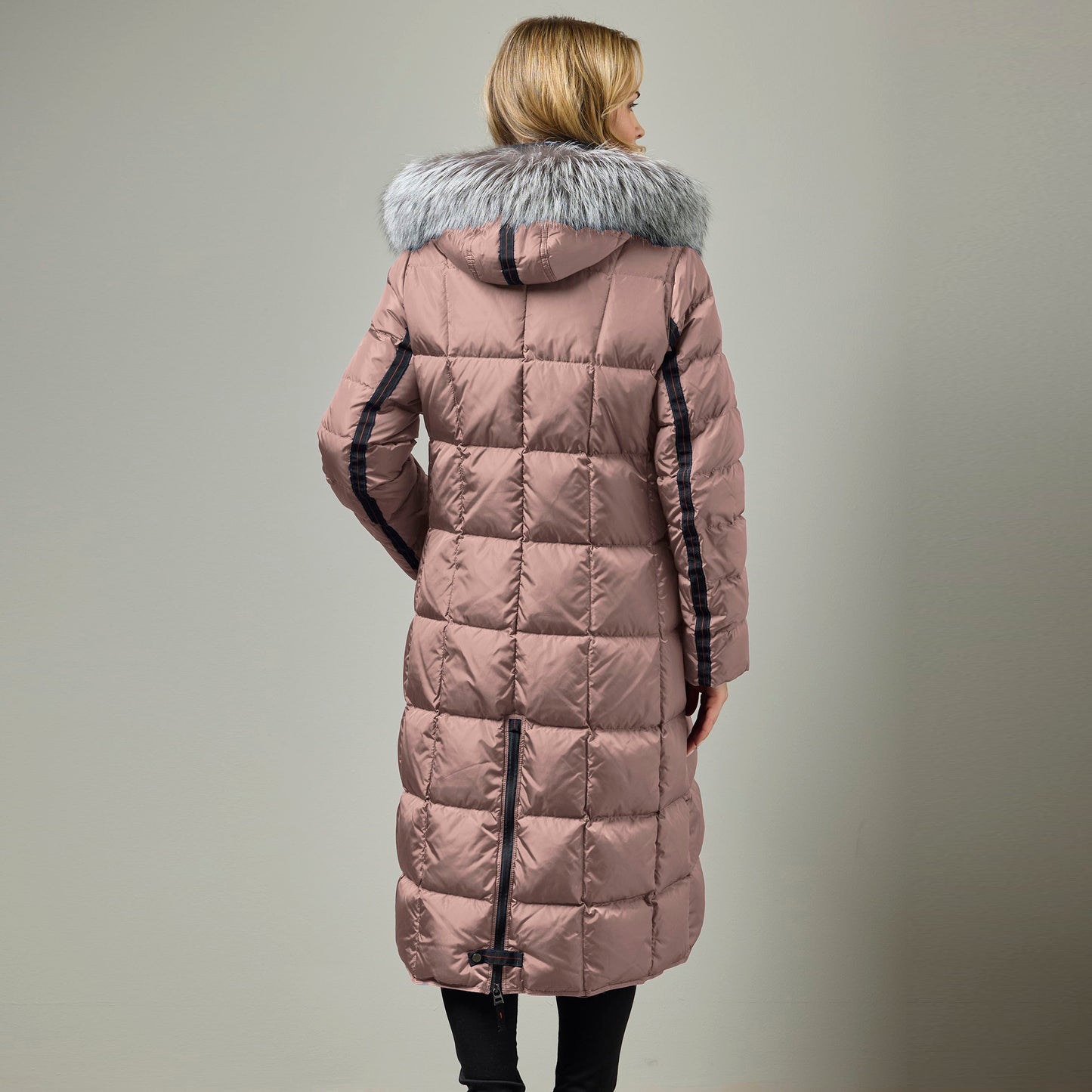 Celine Long Down Baffle with Fur Hood