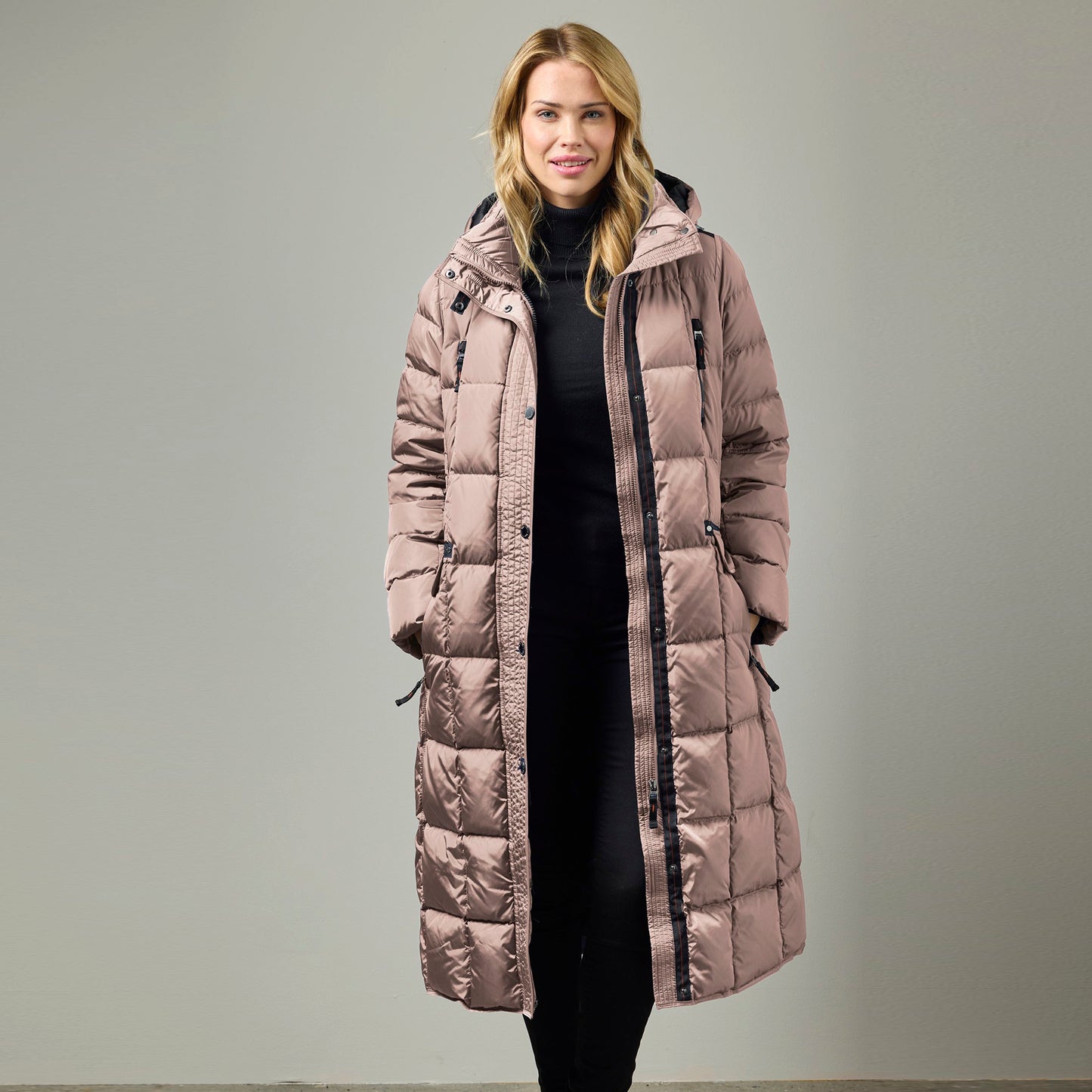 Celine Long Down Baffle with Fur Hood