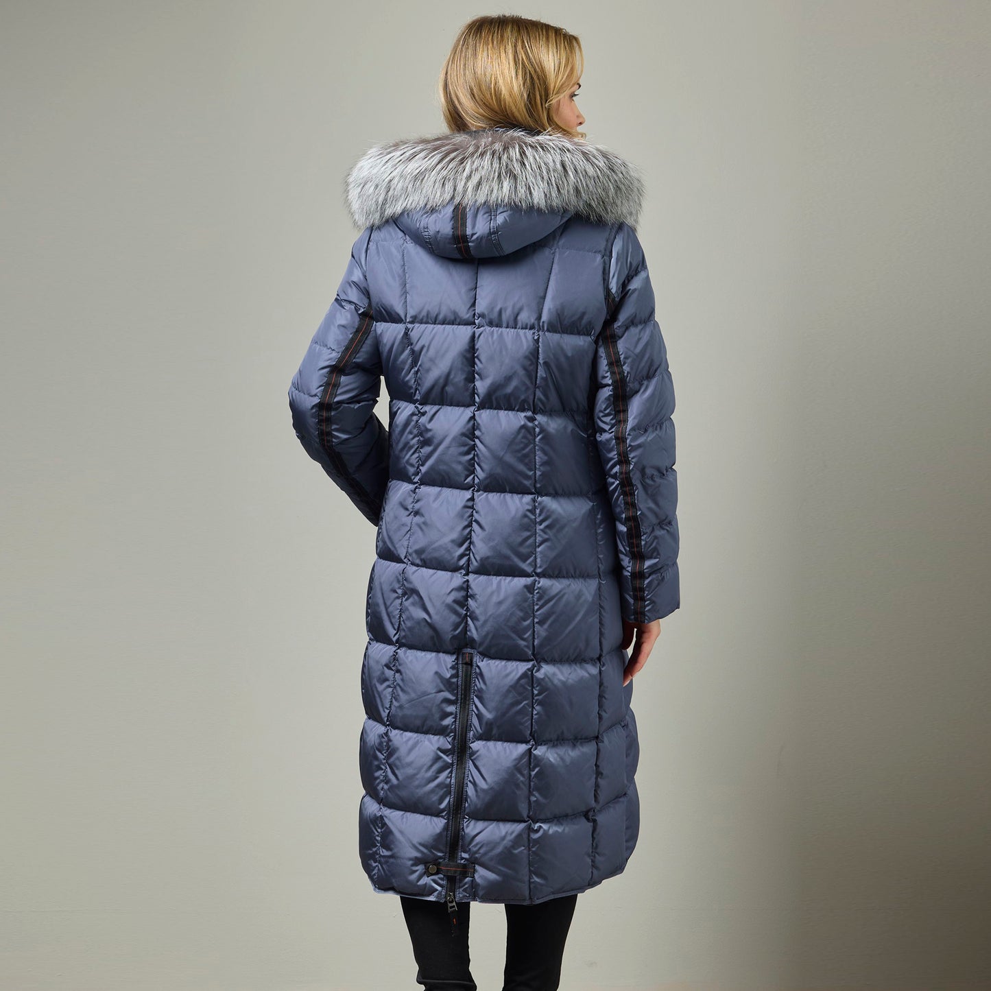 Celine Long Down Baffle with Fur Hood