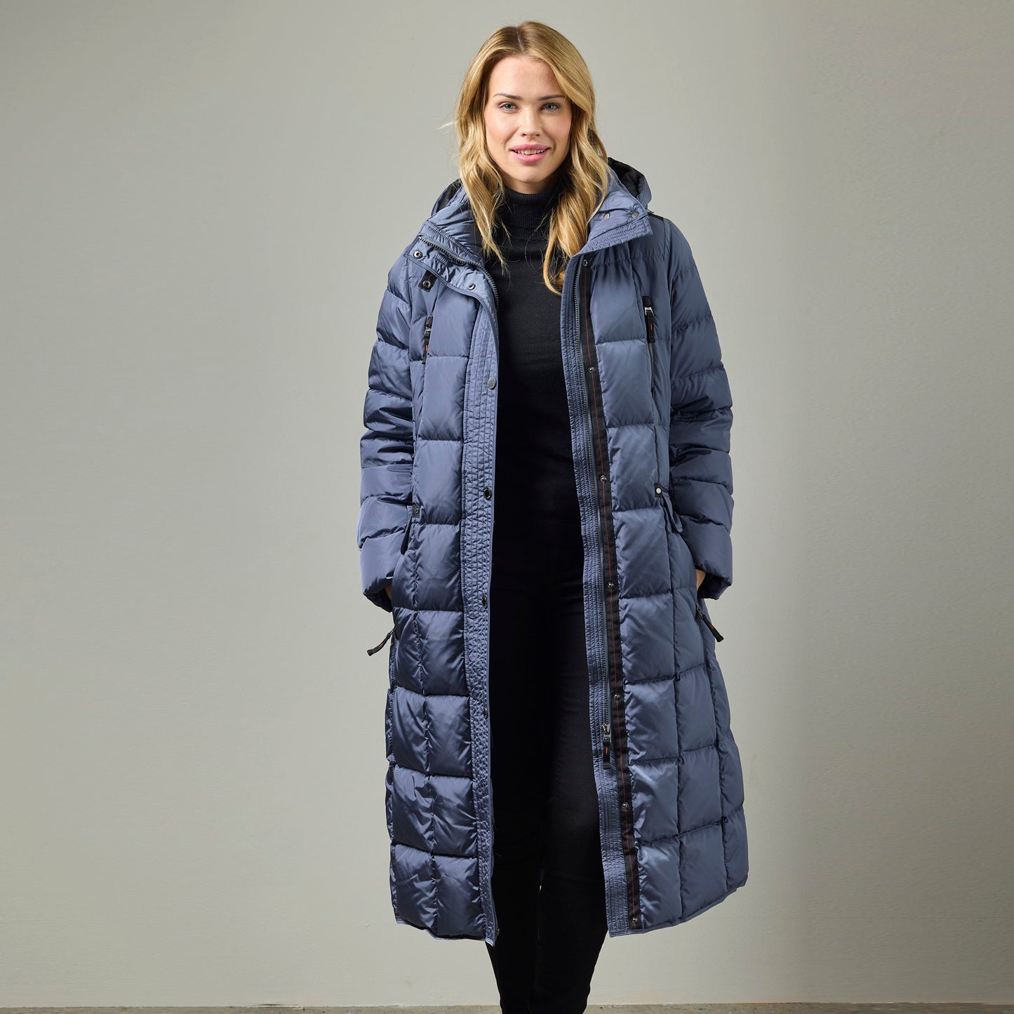 Celine Long Down Baffle with Fur Hood