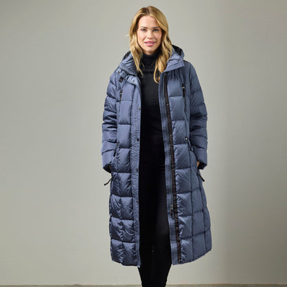 Celine Long Down Baffle with Fur Hood