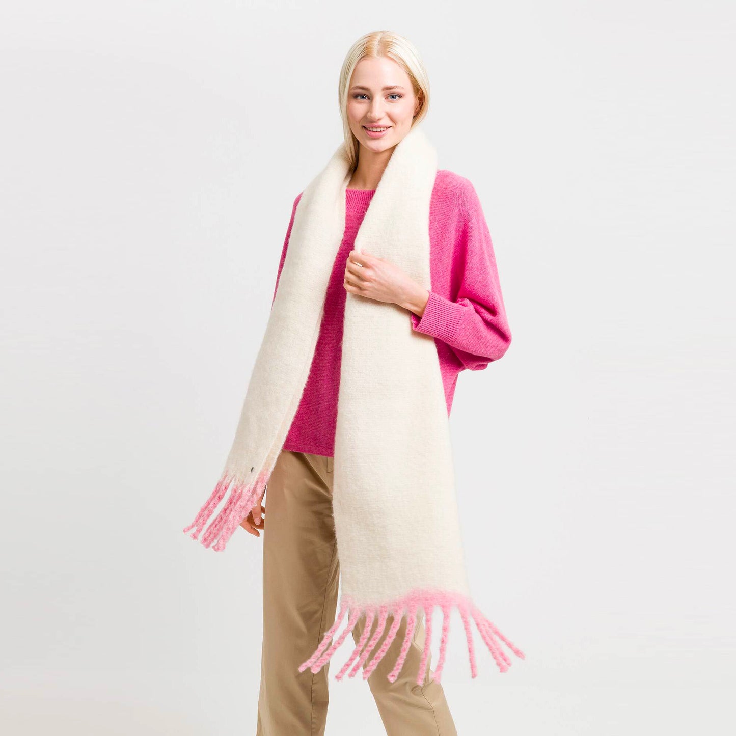 Fluffy Chunky Fringe Plain Dip Dye Scarf