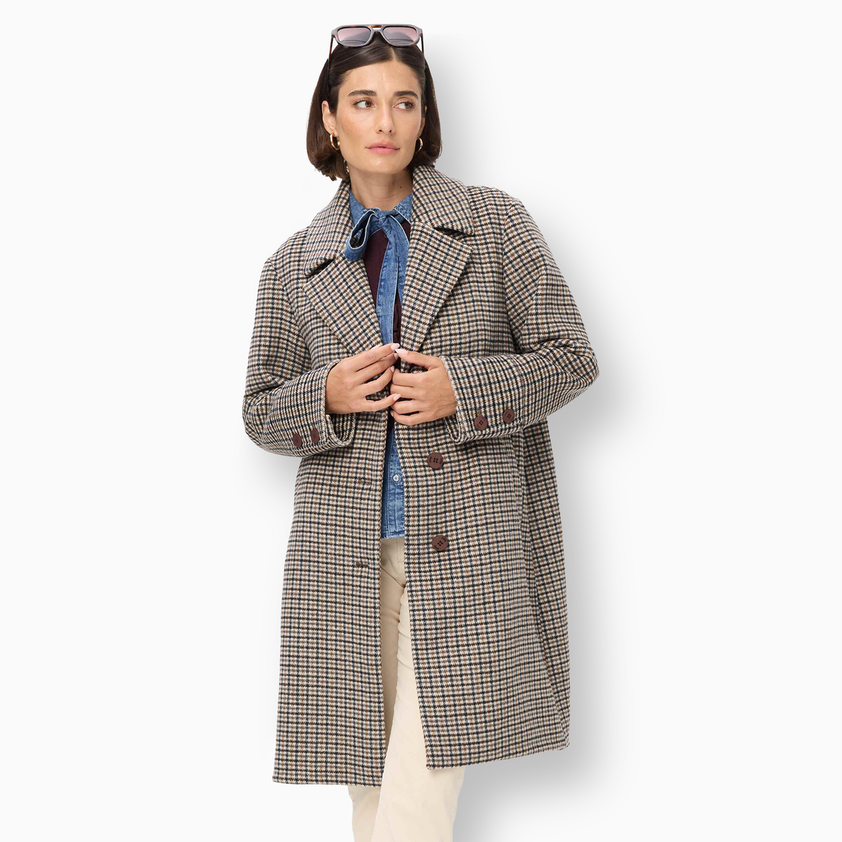 Pearl Flannel Check Wool Coat