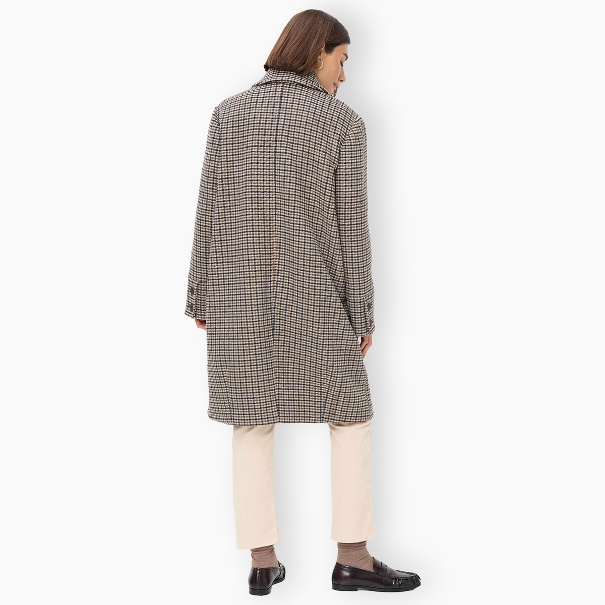 Pearl Flannel Check Wool Coat