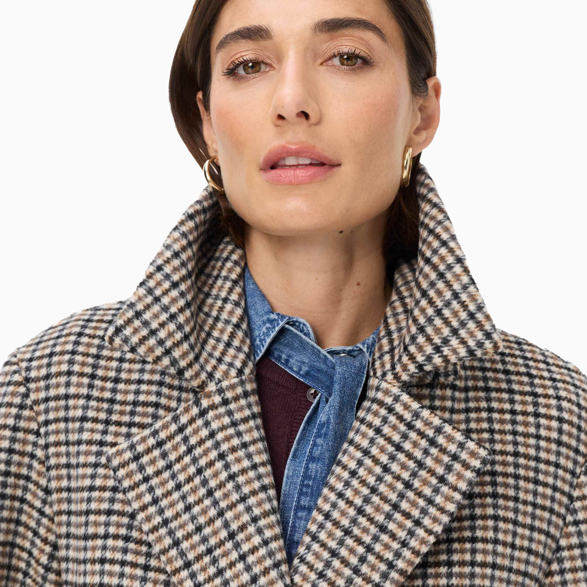 Pearl Flannel Check Wool Coat