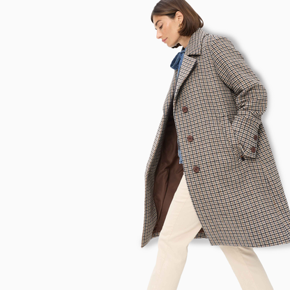 Pearl Flannel Check Wool Coat