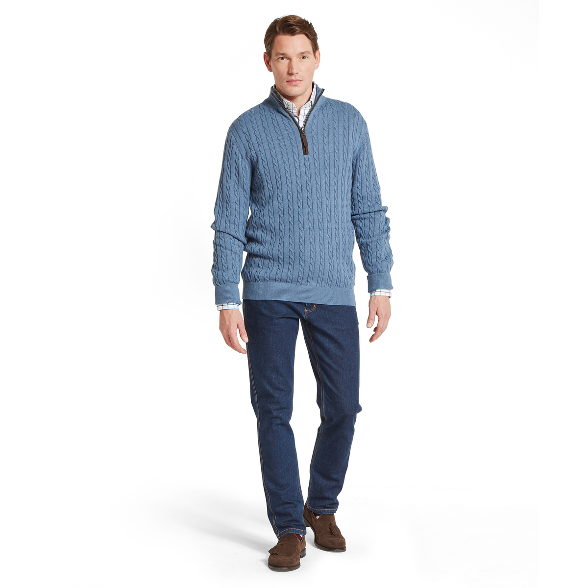 Calton Cotton Cashmere Cable Quarter  Zip Jumper