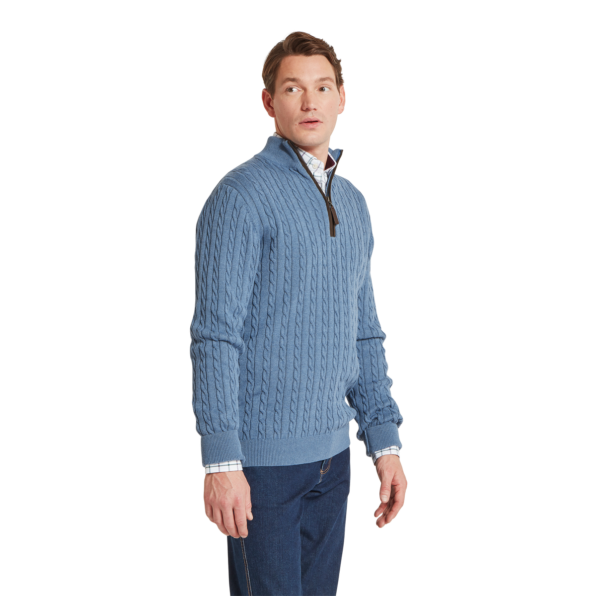 Calton Cotton Cashmere Cable Quarter  Zip Jumper