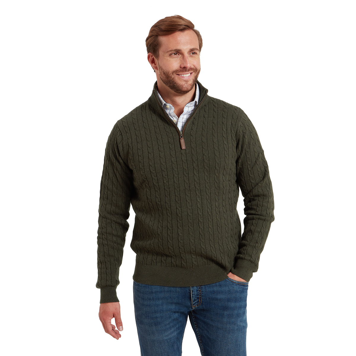 Calton Cotton Cashmere Cable Quarter  Zip Jumper