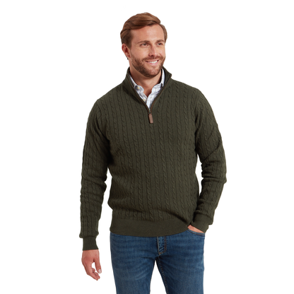 Calton Cotton Cashmere Cable Quarter  Zip Jumper