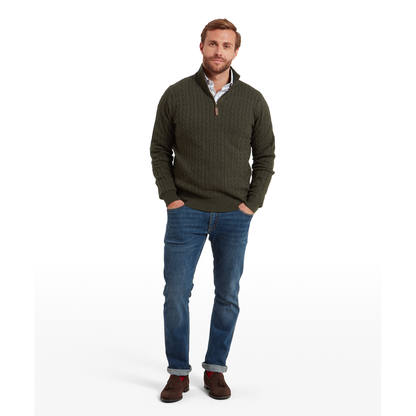 Calton Cotton Cashmere Cable Quarter  Zip Jumper