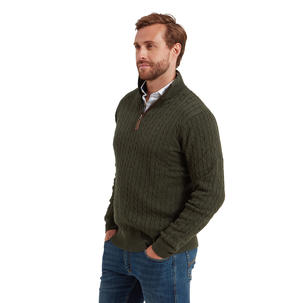 Calton Cotton Cashmere Cable Quarter  Zip Jumper