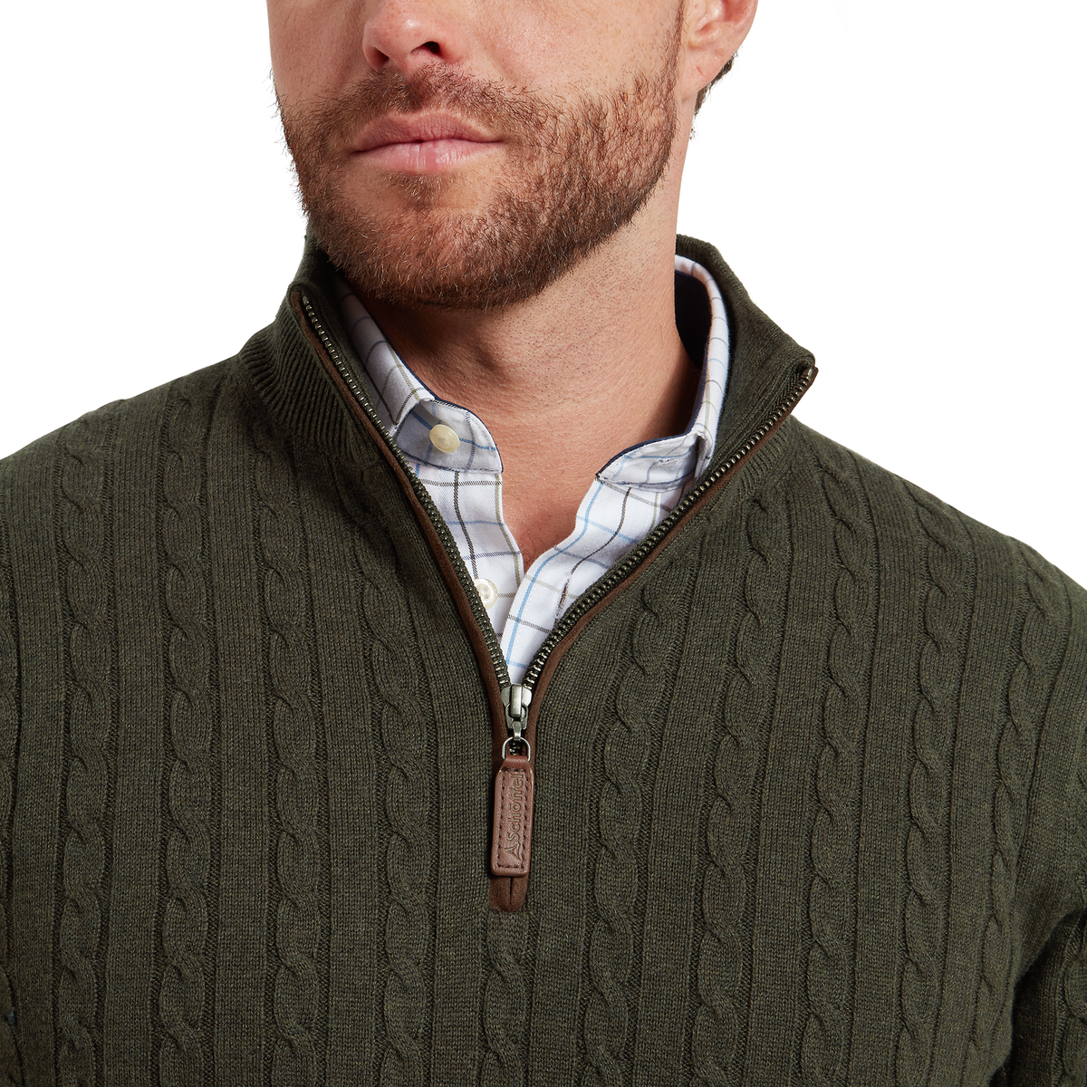 Calton Cotton Cashmere Cable Quarter  Zip Jumper