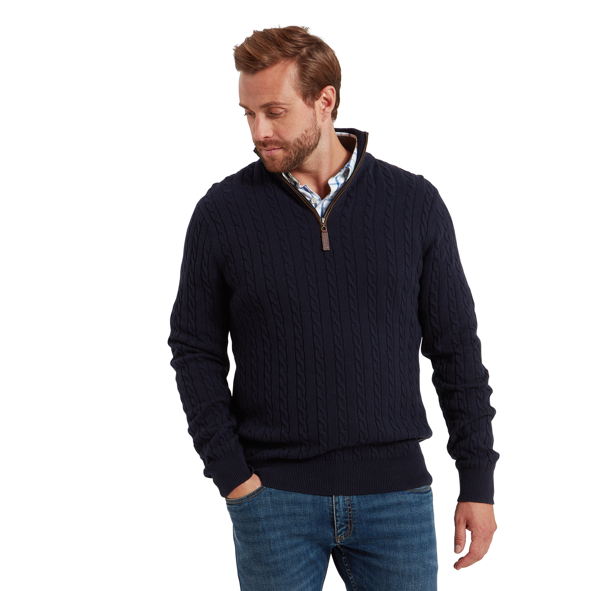 Calton Cotton Cashmere Cable Quarter  Zip Jumper